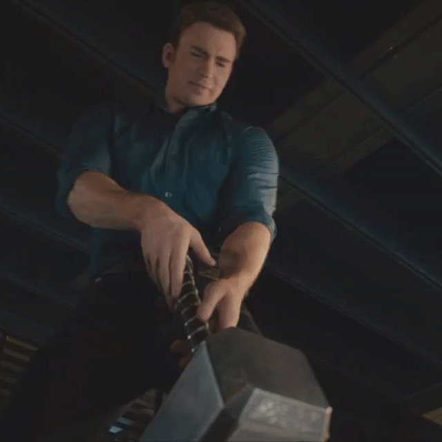 IRTI - funny GIF #8112 - tags: captain america moving thors hammer thor  shocked avengers