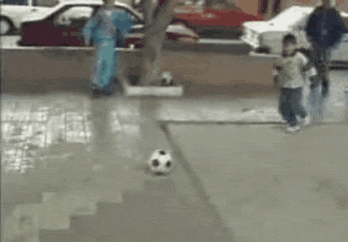 IRTI - funny GIF #1911 - tags: football prank soccer kick kid