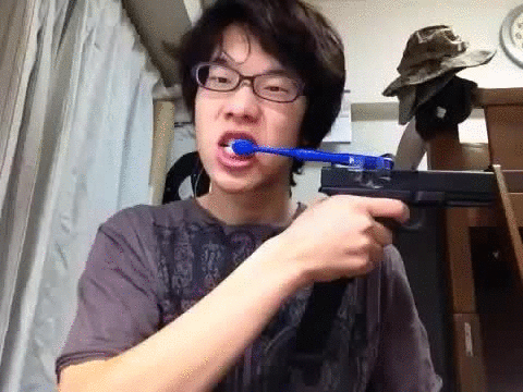 IRTI - funny GIF #7020 - tags: kid brushing teeth gun japan pistol