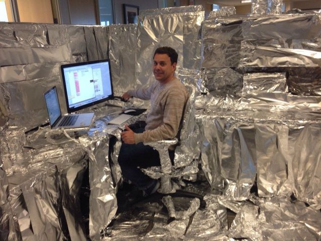 Irti Funny Picture 4896 Tags Tinfoil Office Prank Desk Chair